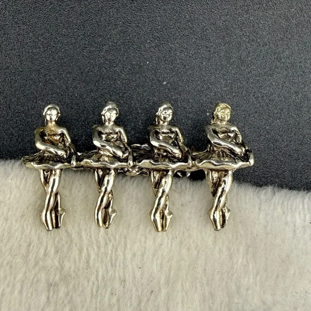 Vintage Ballet Dancer Brooch Silver Tone